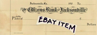 1906 CITIZENS BANK of JACKSONVILLE FLORIDA Printer's Specimen BANK CHECK sample