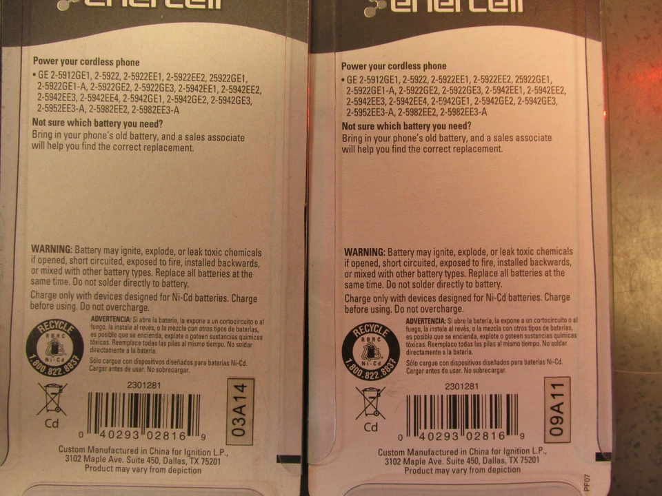 Enercell беспроводной телефон аккумулятор GE 230-1281 Ni-Cd 600mAh 3.6V (2) новый! - Изображение 2 из 2