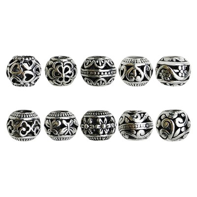 10pcs Assorted Styles Silver Beads Adornments For DIY Jewelry And Accessories