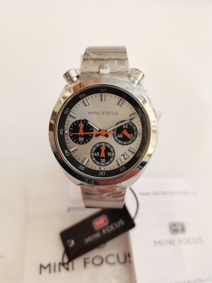 NEW MINI FOCUS MF0491L TSUNO-BULLHEAD SPORTS WATCH SPLIT-CHRONOGRAPH SILVER 38mm