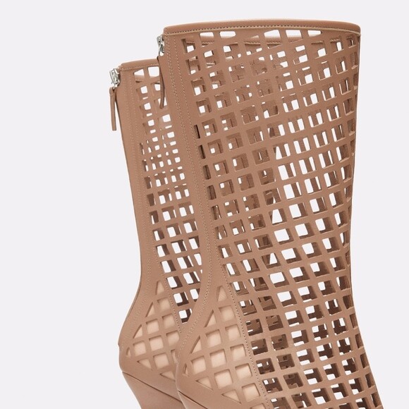 ZARA VERY RARE NUDE DIE-CUT LEATHER HIGH-HEEL UK10 EU41 6558/201 BOOTS OPENWORK image 7
