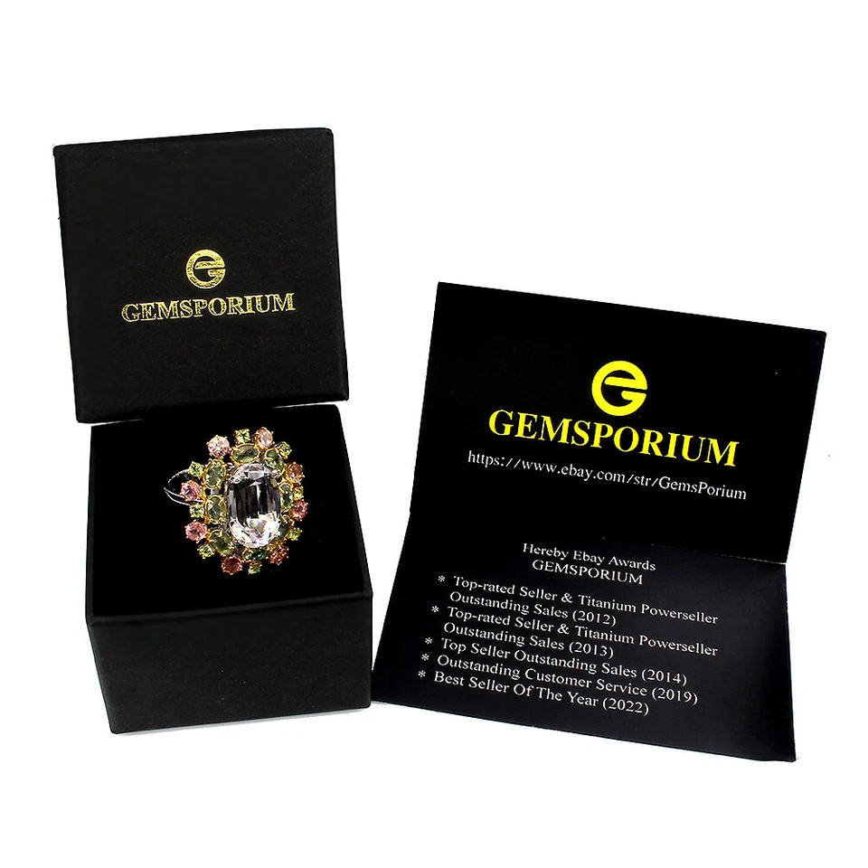 925 Sterlingsilber Ring Kunzit 11ct Peridot Saphir Turmalin Handgemacht Größe 8 - Bild 2 von 4