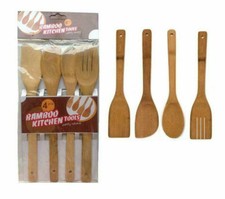 4Pc Bamboo Spoons Set Wooden Spatula Spoon Kitchen Cooking Utensils Turner Tools