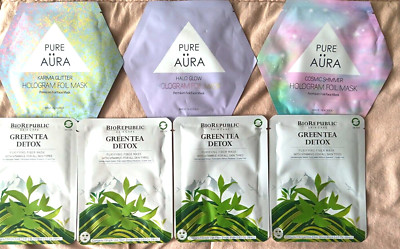 Pure Aura Hologram Foil BioRepublic Skincare Green Tea Detox Mask Lot KBeauty