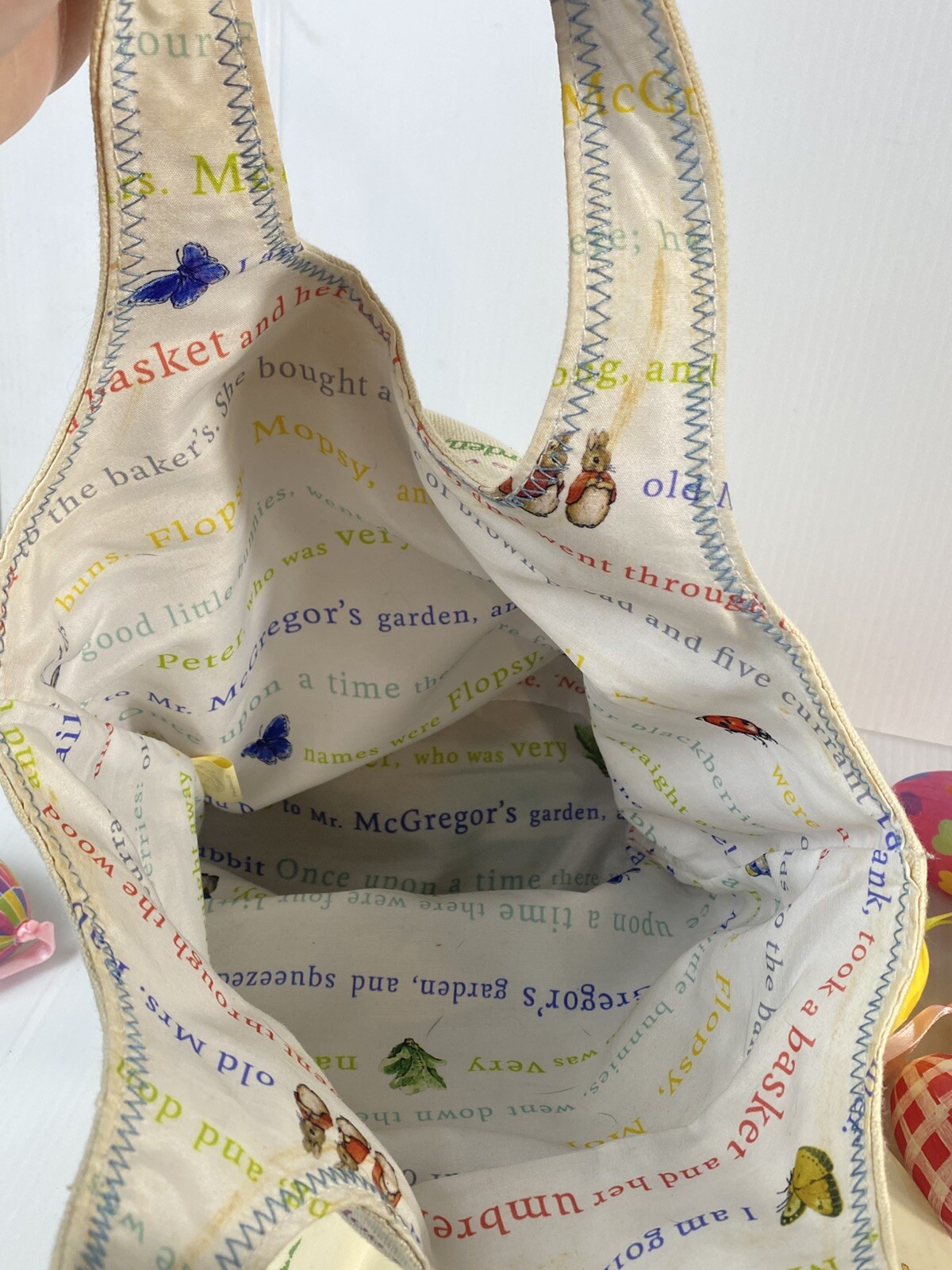 Royal Doulton Bunnykins Plate, Beatrix Potter Canvas Bunny Basket Tote Lot Eggs