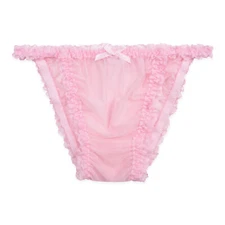 Sheer Frilly Sissy Sheer Nylon Tanga Knickers Briefs Bikini Panties Sizes S-XXL
