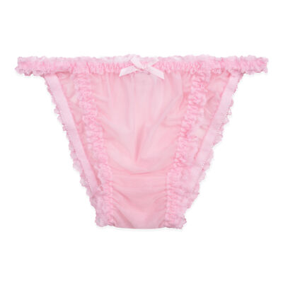 Transparenter Rüschen Sissy transparenter Nylon Tanga Schlüpfer Slip Bikini Höschen Größen S-XXL