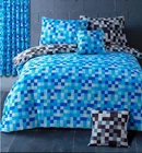 Pixel Check Blue Grey Duvet Quilt Cover Bedding Set Single Double King Curtains