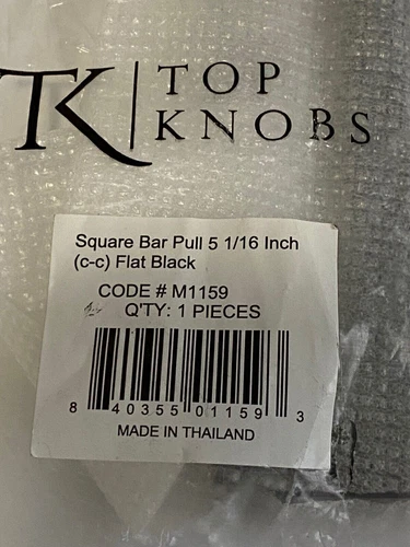 Top Knobs #M1159 Square Bar Pull 5 1/6" (c-c) Flat Black - 1Pc - New  - Picture 2 of 3