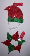PET CAT DOG RED AND GREEN SEQUINED CHRISTMAS HAT NECKBAND