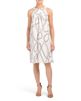 Bellambra Dress Halter Tie Back Keyhole Made In Italy Linen Off