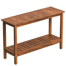 48 Inch Outdoor Console Table 2-Shelf Accent Plant Table for Patio Porch Natural