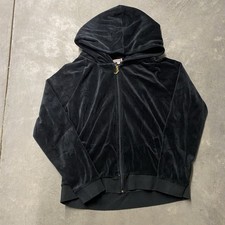 Juicy Couture Women's Velour Bling Tracksuit Hoodie Size XL Black Gold Logo Zip