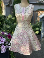 HYG Floral Pink Jacquard Fit & Flare Cocktail Dress Women’s Size Medium