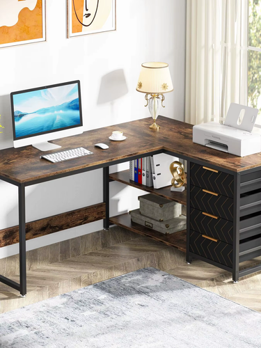 Pc Desk Ebay Computer Desk with Storage Drawers, 59 Inch Corner Desk with Shelves ...