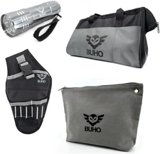 Accessories Bundle - 16" Tool Bag, Drill Holster, Zipper Pouch, Flashlight