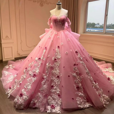 Pink Strapless Quinceañera Dress | Ball Gown Sweet 16 Formal Party Dress
