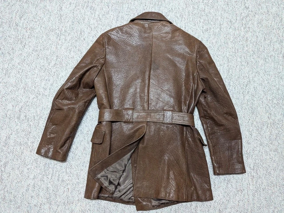 1970s vintage BELTED brown leather 38 trench coat ERICSON overcoat SHERLOCK - Image 2 of 4
