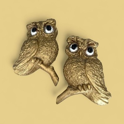 Vintage 1967 Universal Statuary Corp Gold Owl Wall Art Pair: Mid-Century Modern