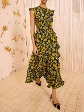 Women Ulla Johnson Viscose Floral Sleeveless A-line Midi Dress