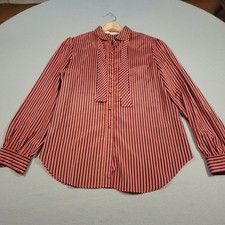 Vintage 80s The Villager Striped Blouse Button Up With Neck Tie Size Large