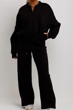 Women's Black Zip Bomber Jacket & Straight Leg Joggers 2 Piece Set - M/L - 10/12
