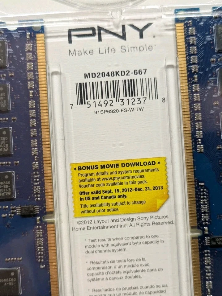 PNY 2GB (2x1GB) PC2-5300 667MHz DDR2 Desktop DIMMs Memory MD2048KD2-667 NEW - Image 4 of 4