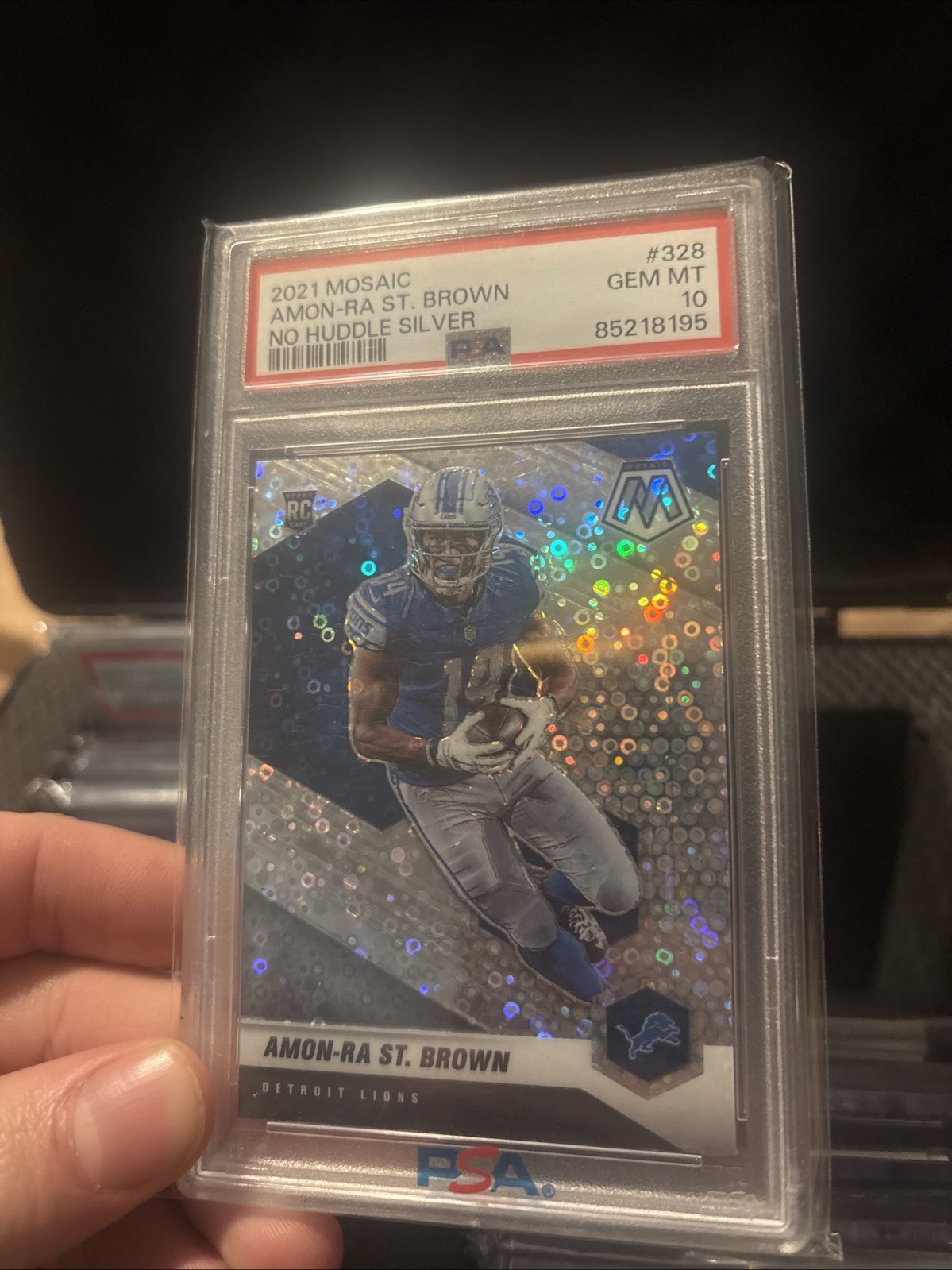 2021 Panini Mosaic Rookies Amon-Ra St. Brown #328 No Huddle Silver PSA 10 GEM MT