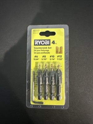 Ryobi Countersink Set AR2008G, 4pc, #6 #8 #10 #12 Sizes, 1 ea. drill driver bits