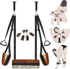 Leopard Print Door Sex Swing Bondage Slave BDSM Set Adjustable Shoulder Strap