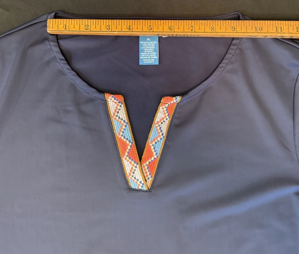 Топ туника карибская Joe женская XL темно-синяя эластичная рукав 3/4 вышитая UPF 50 - Изображение 4 из 4