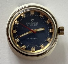 Junghans OLYMPIC Uhr 17 Jewels Handaufzug läuft, weiß blau gold, Made in Germany