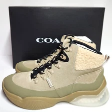 Coach Women's Citysole Hiker Boot Size 8D Oat Black Leather Suede Sherpa NIB