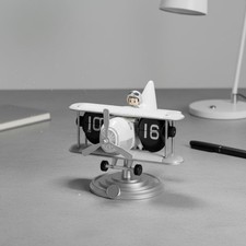 Airplane Flip Timepiece Noiseless Movement Retro Biplane Timepiece for Desktop