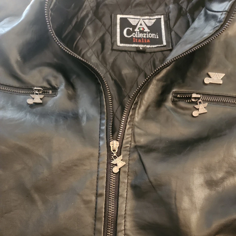  Chaqueta de cuero negra italiana con cremallera talla L de A Collezioni para hombre Foto 4 de 4