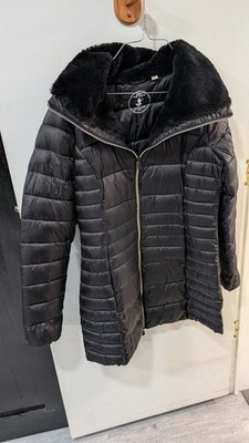 Save The Duck Puffer Coat Size 2 Black Ultra Light Faux Fur Collar