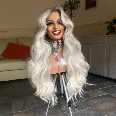Heat Resistant Hair Long Wavy Ombre Blonde Glue Less T Lace Front Wig