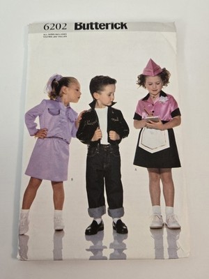 Butterick 6202 Children 1950s Costume Greaser Waitress Sewing Pattern All Sizes