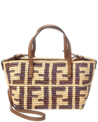 FENDI ロゴ入りラフィアトートバッグ　ビンテージ Fendi Roll Mini Ff Raffia & Leather Tote Women's | eBay