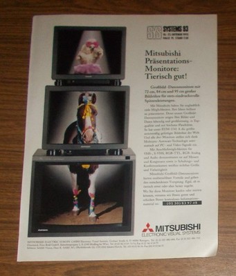 Seltene Werbung MITSUBISHI EUM-3741 A Präsentationsmonitore Fernseher 1993