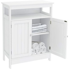 Armadietto da Bagno Soggiorno Autoportante Mobile in Legno da Terra con 2 Ante