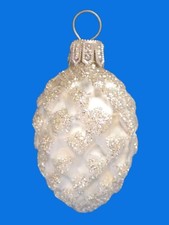 EUROPEAN BLOWN WHITE SILVER PINE CONE WHITE GLITTER CHRISTMAS TREE ORNAMENT 511