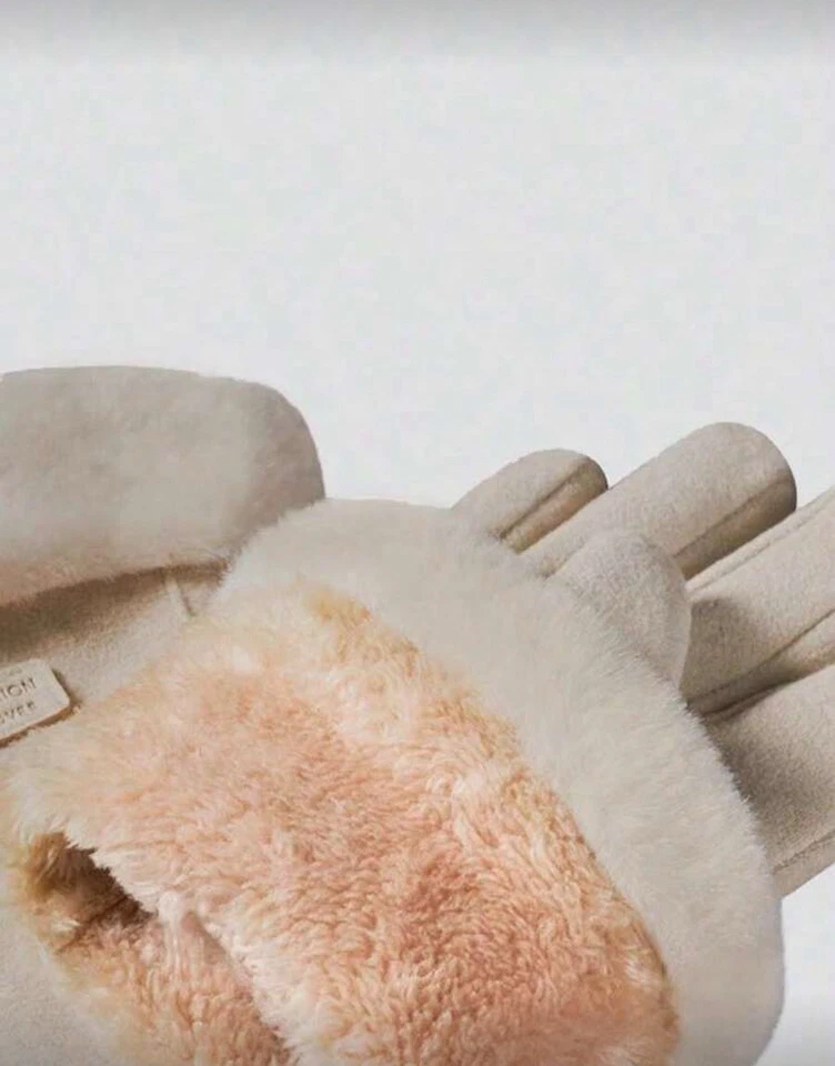 Moda Mujeres Guantes Cálidos Otoño Invierno Pantalla Táctil Guantes Con Puño Peludo Foto 3 de 4