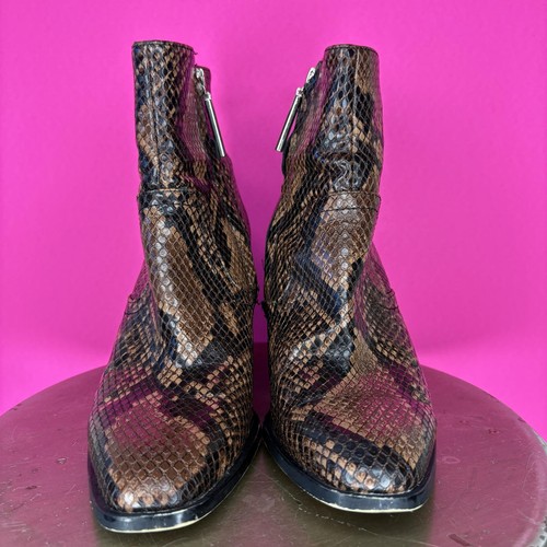 Zara Brown Black Snake Embossed Faux Leather Block Heel Boot Sz 38 - Picture 2 of 8