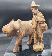 Folk Art Decor Carved Solid Wood Farmer Water Buffalo Pair