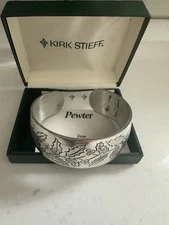 Vintage Pewter "Winter Holly" Cuff Bracelet - Kirk Stieff - Original Box