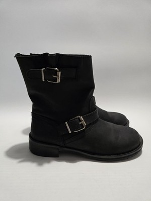 Boden Damenstiefel schwarz Moto Biker Engineer Schnalle seitlicher Reißverschluss UK Größe 5 