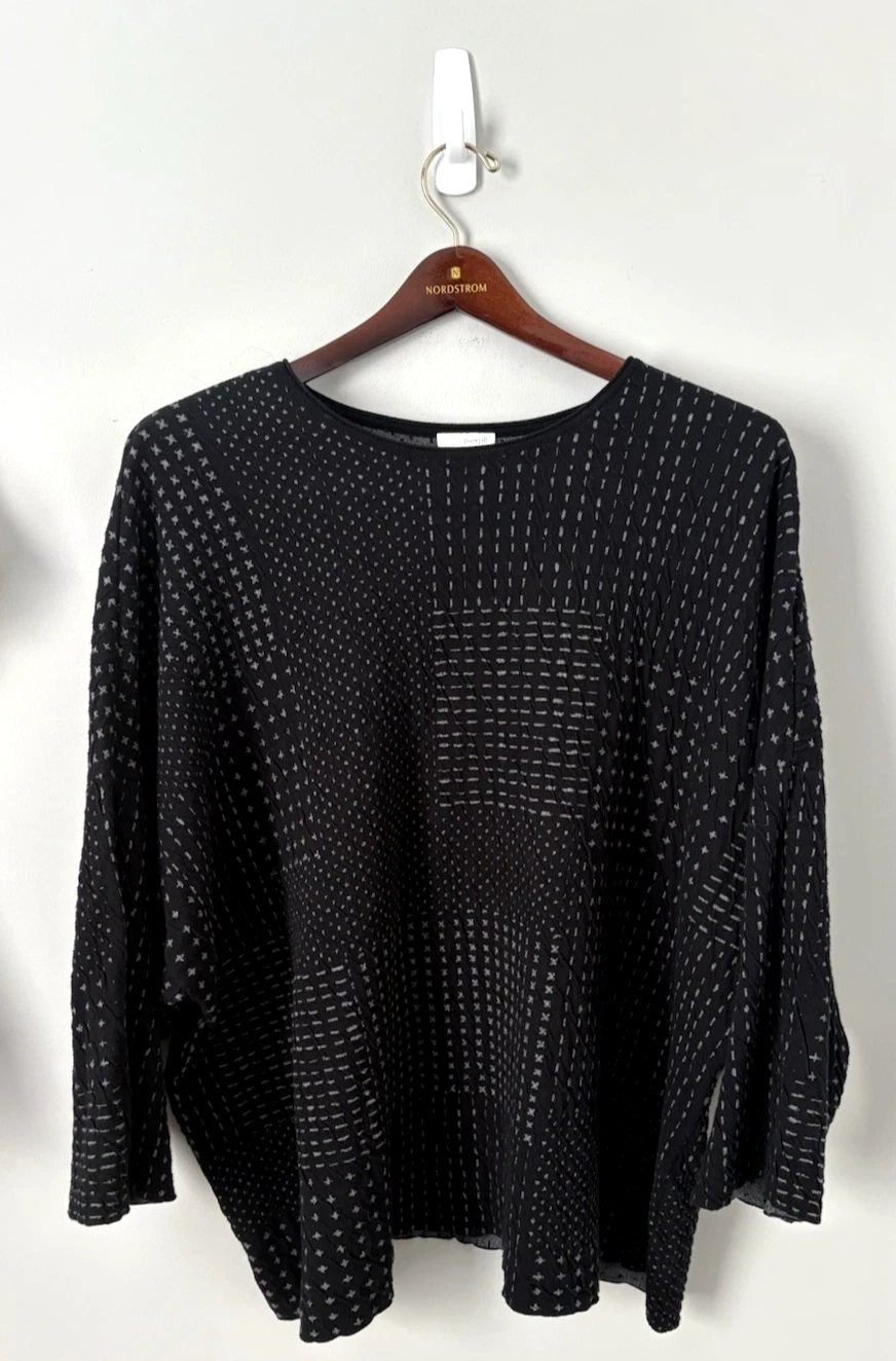 Pure Jill Poncho Long Sleeve Pullover Sweater Womens Size XL Black Gray Stretch