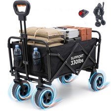 Electric Folding Cart Wagon 330lb - Motorized Power Assist Cart with 24V Detacha