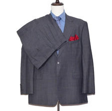 Brooks Brothers Stretch Plaid Check Mens 2pc Gray Suit Size 44-R Pant 35x31